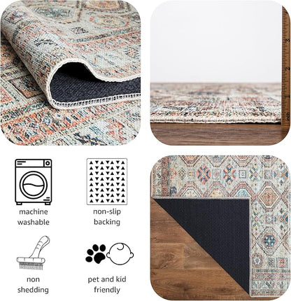 Keen Home Design 2x7 Rug - Machine Washable Runner Rug with Non-Slip Backing, Ideal for Hallway, Entryway, Kitchen, Laundry Room - Vintage, Easy Clean, Durable, Low Pile Rug - (2'6" x 7')