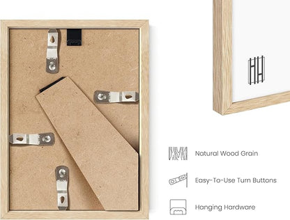 HAUS AND HUES Natural Oak Wood Gallery Wall Tabletop Frames Made with Real American Oak and Shatter-free Plexiglass - Set of 11 (Eight 4x6, Three 5x7, Framed Beige)