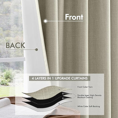 MIULEE 100% Blackout Curtains 84 Inch Long 2 Panels Set for Bedroom, Thick Luxury Faux Linen Black Out Curtain Room Darkening Back Tab Pleat Window Textured Drapes with Hooks for Living Room, Oatmeal