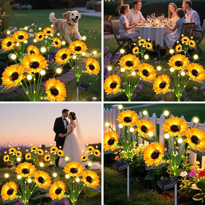TEDOF Solar Sunflowers & Firefly Lights Solar Outdoor Waterproof - All Weather Sway Lights for Gardens Gifts for Women,Sunflower Decorations for Patio Yard Lawn
