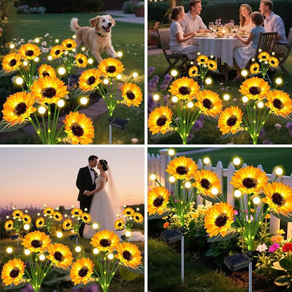 TEDOF Solar Sunflowers & Firefly Lights Solar Outdoor Waterproof - All Weather Sway Lights for Gardens Gifts for Women,Sunflower Decorations for Patio Yard Lawn