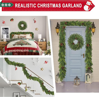 6 Ft Real Touch Christmas Garland Indoor with Pine Cone,Thick and Lush，Soft Bendable Mantle Garland Christmas, Lifelike Cedar Garland, Christmas Garland for Mantle,Indoor Christmas Decorations