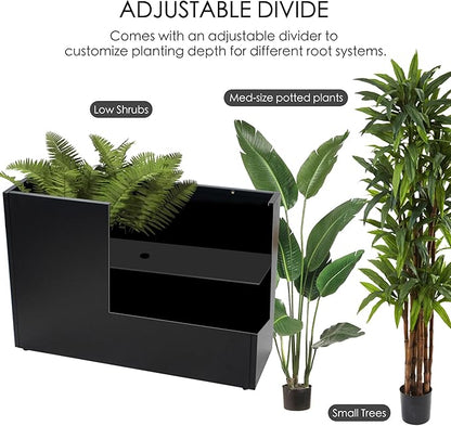 Kozyard 36" x 12" x 24" Metal Rectangular Planter Box Steel Long Box Planter Black Powder Coated Steel Plant Pot All-Weather Use with Partition Panel for Indoor Outdoor for Trees, Plants Flowers