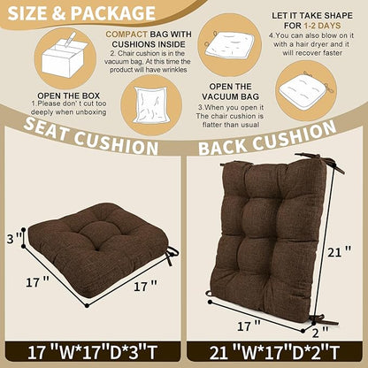 BUYUE Chair Cushion Set for Rocking Chair, Back Pillow & Seat Cushion with Ties, Original Woven Fabric Non-Slip Chair Pads for Elderly Sitting, Chocolate