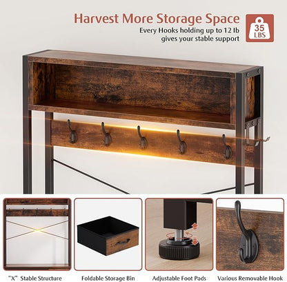 Lulive Hall Tree with Bench and Shoe Storage, 31.5" Coat Rack Freestanding with 2-Tier Storage Shelf, 6-in-1 Entryway Bench Coat Rack with 12 Hooks and 3 Drawers(Rustic Brown)