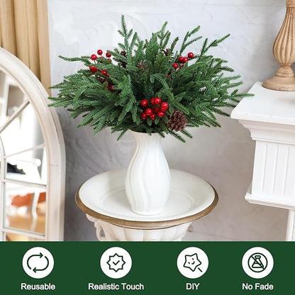 24 Pcs Christmas Norfolk Pine Stems, Realistic DIY Artificial Pine Branches for Christmas Decorations