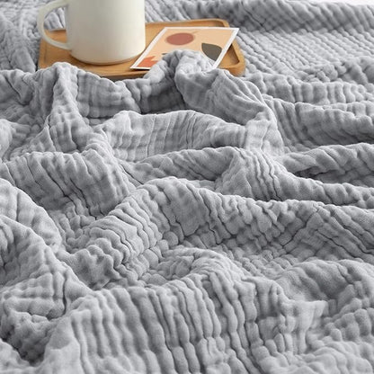 EMME Cotton Blanket Queen Size for Bed Soft Large Muslin Bed Blankets 80"x90" Lightweight Breathable Blanket All Season Gauze, Light Grey