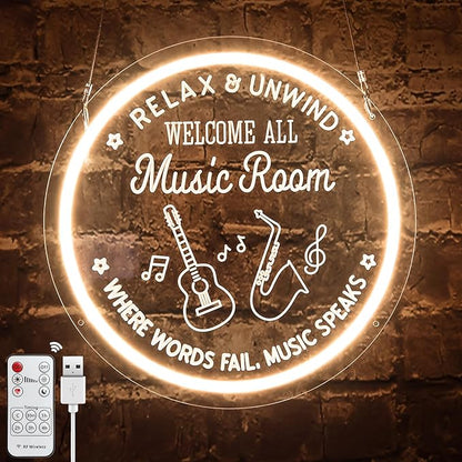 Live Music Neon Sign for Music Studio, Guitar LED Light Up Signs for Wall Decor, 3D Art Dimmable Neon Light USB for Bedroom Game Room Man Cave Party Aesthetics Decor, 12x12 Inch