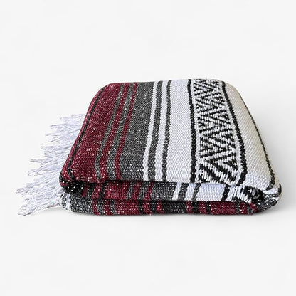 Traditional Handwoven Mexican Blanket, Large Falsa Serape - Soft & Durable - Vibrant Beach, Picnic, Yoga & Camping Mat - Lightweight Boho Throw 70"x50" (Rust)