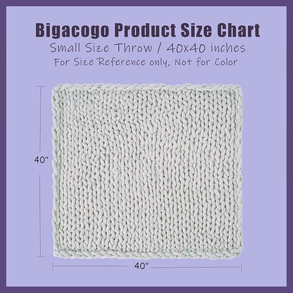 Bigacogo Chunky Knit Throw Blanket for Couch, 40x40 inches, 100% Hand Knitted with Thick Jumbo Chenille Yarn, Cozy Soft Large Rope Knot Cable Crochet Blankets for Sofa Bed Living Room, Mustard Yellow