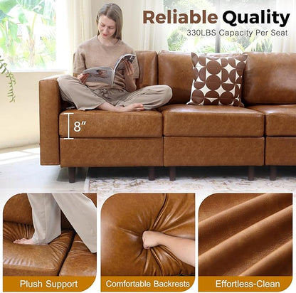 118.5" Faux Leather Modular Sectional Sofa, 7 Seater U Shaped Couch with Storage Seat with Reversible Chaise Deep Seat for Living Room Brown