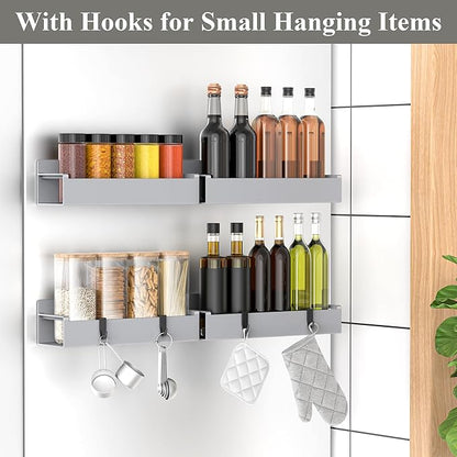 4 Pack Magnetic Spice Rack Organizer for Refrigerator and Oven, Light Gray Fridge Organizers and Storage for Kitchen