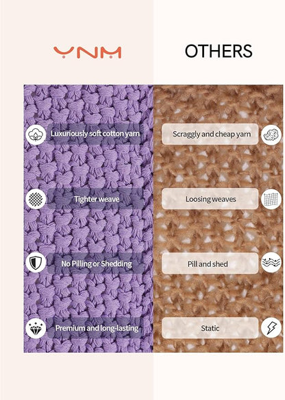 YnM Chunky Cotton Knit Throw Blanket, Cable Knit Throws for Bed Couch Sofa, Comfy & Relaxing, Decorative Piece for Farmhouse Modern Boho Rustic Scandinavian Chic Vibe, Lilac Purple 60x80 Inches