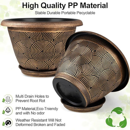 16 Inch Large Planter Pot for Plants Indoor Outdoor, 4 Pack Plastic Flower Pots with Drainage Hole & Tray, Modern Decorative Garden Pot with Saucer, Plant Container for House