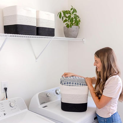 NaturalCozy Storage Cubes 11 Inch Cotton Rope Woven Baskets for Organizing, 3-Pack | Cube Storage Bin | Square Storage Baskets for Shelves Organizer, Classroom, Kids Toy Bins, Closet, Baby Nursery