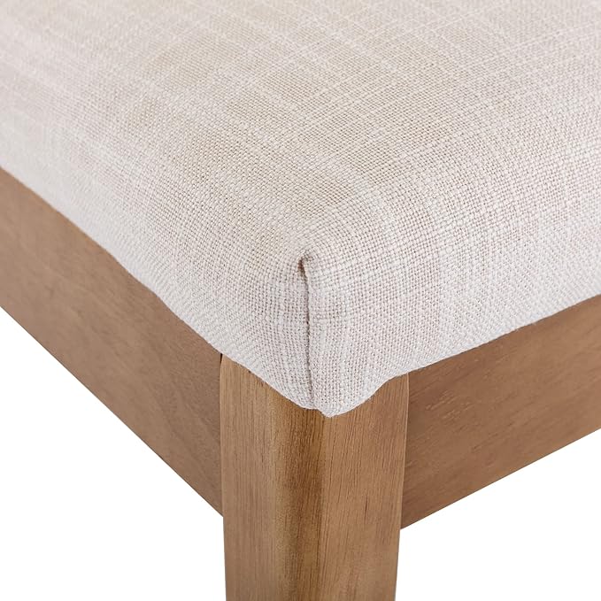 VESCASA Upholstered Dining Chairs with Square Rattan Back, Armless Padded Linen Cushion Dining Chairs with Wood Legs for Dining Room, Kitchen, Set of 4, Natural Frame