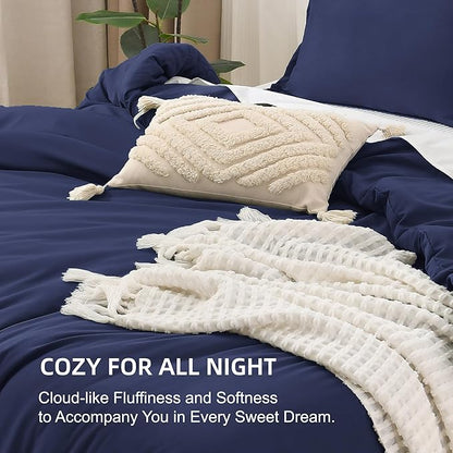 Litanika Navy Blue Comforter Set California King Size, 3 Pieces Cal King Lightweight Solid Bedding Comforter Set, All Season Fluffy Down Alternative Bed Set (104x96In Comforter & 2 Pillowcases)