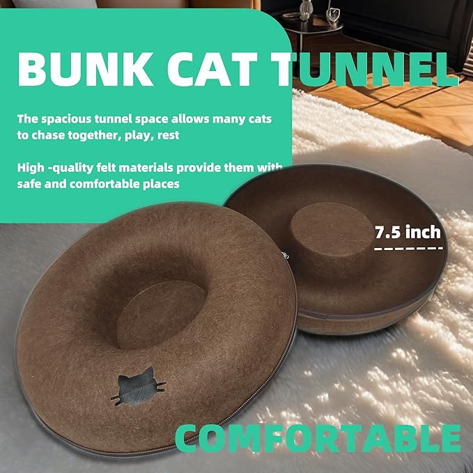 Donut Cat Tunnel Bed Peekaboo Cat Cave for Large Cats Up to 30 Lbs, Kitty Interactive Playing Tent House for Multiple Cats,Detachable,Scratch Resistant (Brown, Large - 24 Inch Diameter)