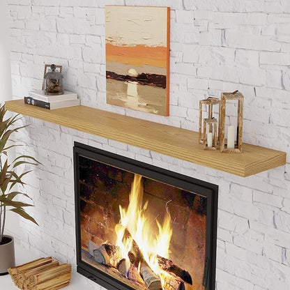 72 Inch Floating Shelves, 72 x 9 Rustic Wooden Fireplace Mantel, 9 Inch Floating Shelf for Wall, Farmhouse Wall Shelves for Home Storage & Display, Oak Color, Set of 1