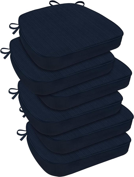 downluxe Chair Cushions for Dining Chairs, Waterproof Kitchen Chair Pads, Non-Slip Dining Seat Cushion with Ties, 17" x 16" x 2.5", Navy, 6 Pack