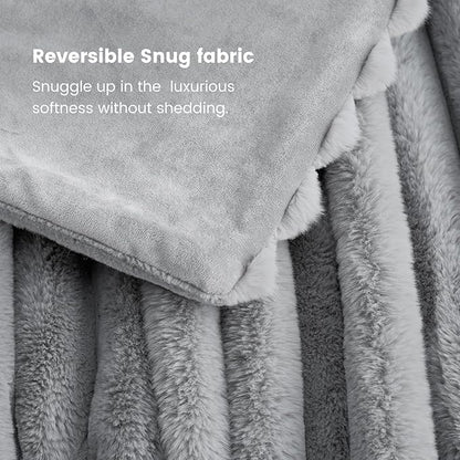 Cozy Bliss Faux Fur Throw Blanket for Couch, Cozy Warm Plush Striped Blanket for Sofa Bedroom Living Room,50 * 60 Inches Grey