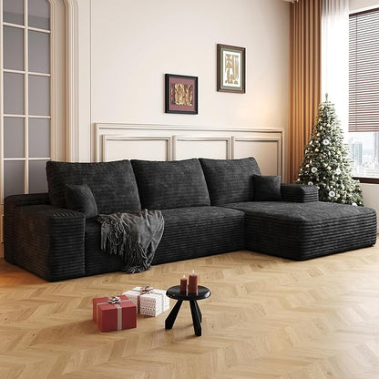 108" Sectional Couches for Living Room Modern Modular Sofa with L-Shape Couchs Upholstered Boneless Couch Deep Seat Sectional Couch with Chaise (Black, Right Facing Chaise+2Seaters)