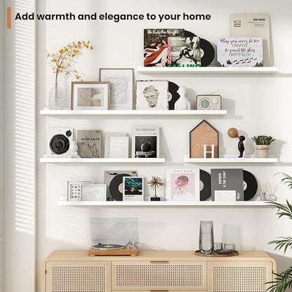 Fun Memories Picture Ledge Shelves Set of 2, 32 Inch Rustic Wall Mounted Floating Shelves with Lip for Home Storage and Décor in Bathroom, Kitchen, Nursery, Bedroom, Living Room, White