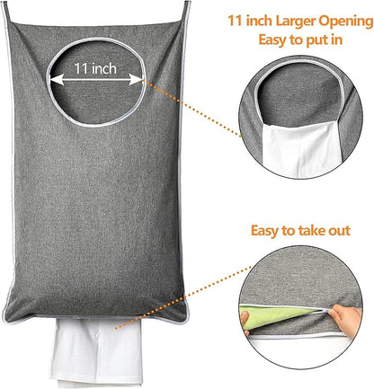 XL Hanging Laundry Hamper, Extra Large Tear-resistance Door Hamper with 2 Types Hooks for Dirty Clothes, Save Bathroom Space Hanging Laundry Bag (36.5x 22 Inch,Grey)