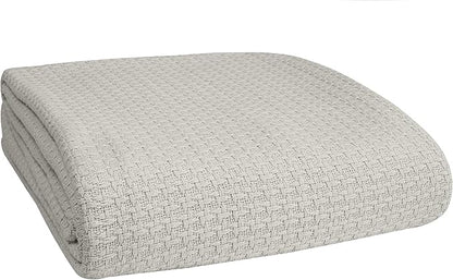 BELIZZI HOME 100% Cotton Bed Blanket, Breathable Bed Blanket Full Queen Size, Cotton Thermal Blankets Full Queen, Perfect for Layering Any Bed for All Season, Light Grey
