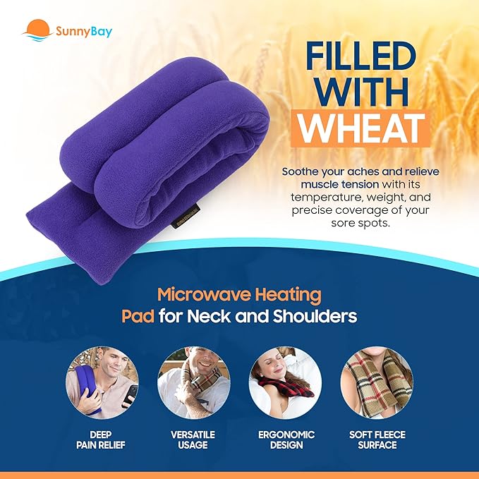 SunnyBay Microwave Heating Pad for Neck and Shoulders, Versatile Bean Bag Moist Heating Pad, Microwavable Neck Wrap, Weighted Hot or Cold Therapy, Made in USA (Purple)