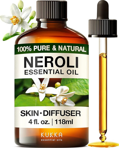Kukka Neroli Essential Oil for Diffuser Skin - 4 Fl Oz - 100% Pure Natural Neroli Oil, Floral Scent, for Aromatherapy, Candle, Bath Bomb & Soap Making Scent DIY