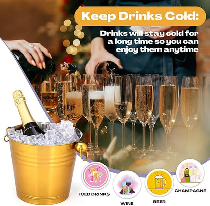 Amyhill 8 Pack Stainless Steel Ice Bucket 5.3 Quart/ 5 Liter with Handle Large Insulated Champagne Buckets Beer Bucket for Cocktail Bar Wine Parties Chilling Wine Champagne Home(Gold)