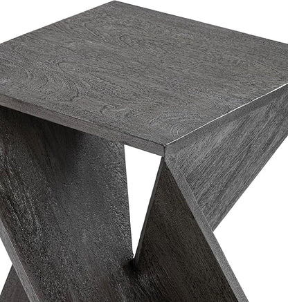 Modern Hand Made One-of-a-Kind Carved Mango Wood End Table, Farmhouse Side Table,Farmhouse End Table,Living Room,Bedroom, Accent Table, Contemporary Architectural Designed Grey,Assembled