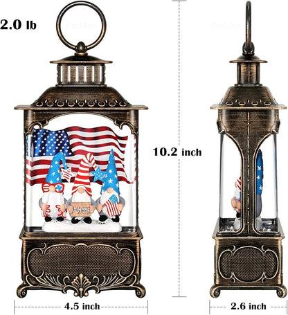 Gnome Snow Globe Lantern 4th of July Decorations with Timer, USB and Battery Powered 4th of July Shirts Patriotic Gnomes and American Flag Independence Day 10.2 inch