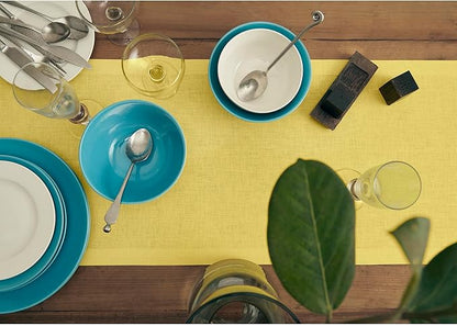 Solino Home Linen Table Runner 90 Inches Long - 100% Pure Linen Sunshine Yellow Dining Table Runner 14 x 90 Inch - Fete