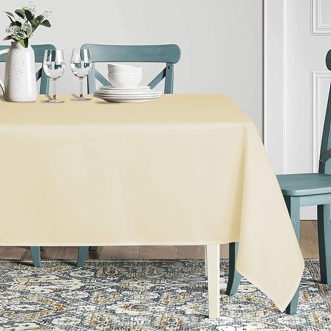 sancua Rectangle Tablecloth - 54 x 120 Inch - Water Resistant Spill Proof Washable Polyester Table Cloth, Decorative Fabric Table Cover for Dining Tables, Buffet Parties and Camping, Beige