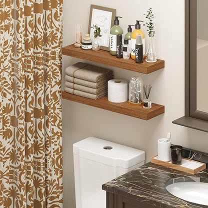 BAMEOS 24x6 Wall Shelf, 2-Shelf Modern Oak Floating Shelf Set for Bedroom, Bathroom, Kitchen Storage