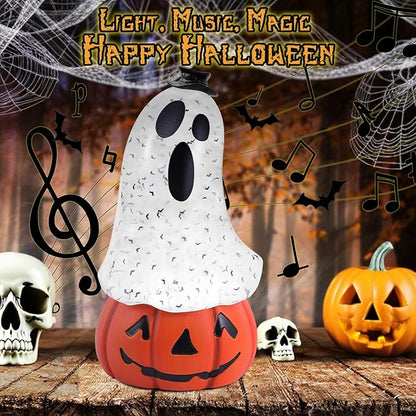 Halloween Snow Globe Lantern Spooky Glost and Pumpkin Halloween Snow Globes Musical Water Glitter Globe with 6H Timer Battery Operated or USB Powered for Spooky Home Decorations (Ghost and Pumpkin)