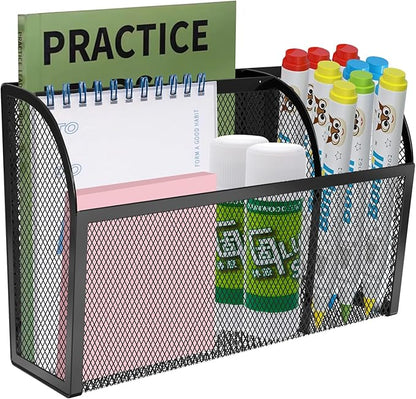 Magnetic Pencil Holder-Magnetic Basket for Fridge 3-Grid Mesh Magnetic Pen Holder for Refrigerator, Extra Strong Magnets Mesh Marker Holder Locker Accessories Organizer for Whiteboard