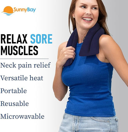 SunnyBay Microwave Heating Pad for Neck and Shoulders, 2.2 lbs 26 inch Long Versatile Microwavable Neck Wrap Warmer or Cool Pack, Hot or Cold Therapy to Relax Sore Muscles (Blue)