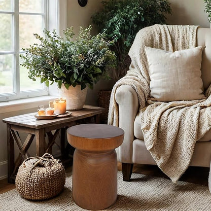 Solid Wood Tree Stump Table Wooden Side Table End Table Plant Stool Handmade Rustic Nightstand Natural Wood Stool Coffee Table for Home Office Patio (Brown)