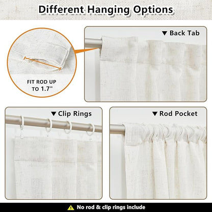 MYSKY HOME Farmhouse Kitchen Curtains 54 inches Long, Boho Curtain Panels Farmhouse Style Flax Linen Polyester Blend Texture for Home Decor, Light Soften Privacy Drapes, Linen, Pack-2