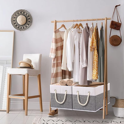Yawinhe Foldable Storage Baskets for Shelves, Fabric Storage Cubes with Rope Handle, Closet Organizers for Clothes, 3-Pack, 14.96''Lx9.84''Wx8.26''H, White/Grey
