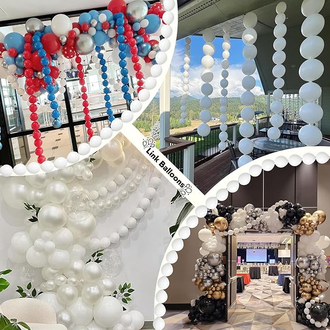 White Link Balloons, 100PCS Linking Balloons with Tail for Making Balloon Wall Arch and Chains, Pearl Quick Balloon for Wedding Birthday Baby Shower Engagement Graduation Party Decorations (6inch)