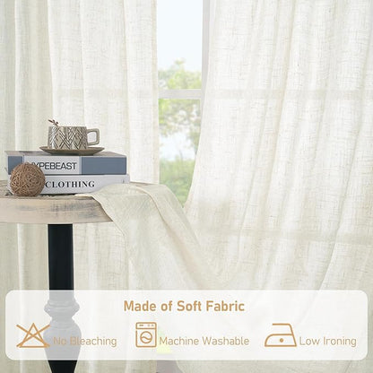 LAMIT Light Filtering Sheer Linen Curtains 84 inches Long, Linen Textured Semi Sheer Bronze Grommet Natural Boho Drapes for Living Room/Farmhouse/Bedroom, 2 Panels, Cream, 60 x 84 Inch