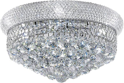 7-Light Crystal Flush Mount Chandelier Ceiling Light Fixture for Living Room Dining Room Bedroom Foyer Entryway Hallway Closet Bathroom (Chrome D18)