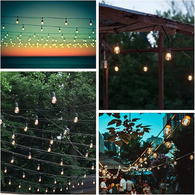 Hometown Evolution, Inc. 100 Foot E26 LED Outdoor Commercial String Lights with 50 Suspended Sockets and S14 LED Filament 1 Watt Bulbs