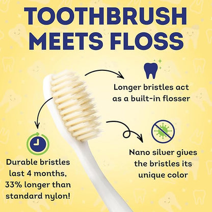 MOUTHWATCHERS Soft Flossing Toothbrushes for Kids, Pink, Ultra Clean Manual Toothbrush for Sensitive Teeth & Gums, by Dr. Plotka