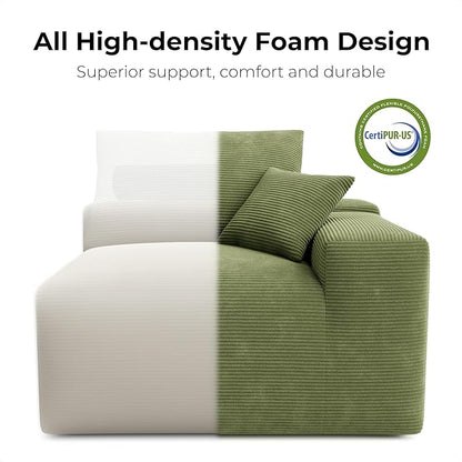 LIKIMIO 120" Modern L-Shaped Modular Sectional Sofa for Living Room, Corduroy Upholstery Green, Oversized 3-Seater Couch with Deep Seat and Movable Ottoman – No Assembly