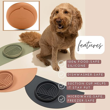 The Slowdown Bowl Silicone Slow Feeder for Dogs & Puppies, Slow Eating, Modern Lick Mat Design, Reduces Gulping, Fits 2 Cups 7.5” Across x 1.5” Tall, Mealtime Challenge, Medium-Sand